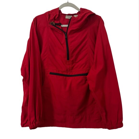 LL Bean Red Nylon Windbreaker Hooded Jacket Mens Large Vintage Packable Gorpcore - Picture 1 of 6